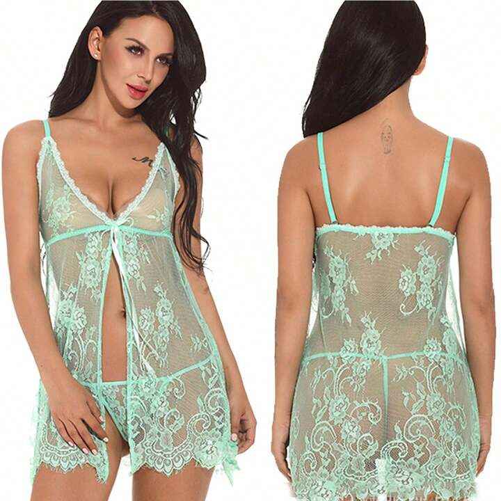Imported Sexy Lace Lingerie Babydoll for Women – Sheer Nightwear Set with G-String | Model 8135