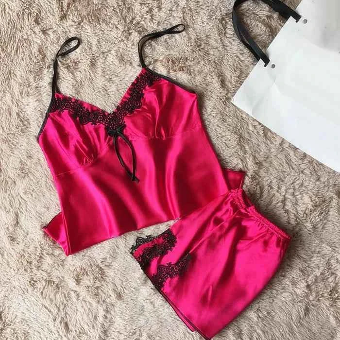 Premium Imported Cami Sole Set – Contrast Lace Embroidered Nightwear