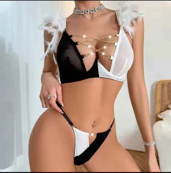 Fairy Feather Lingerie Set with Middle Chain Bra and Panty | Imported Set | Article Code:#68216