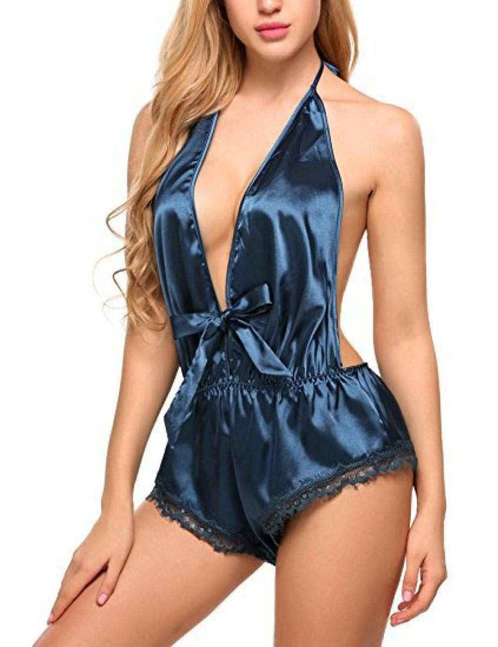 Imported Satin Lace Deep V Teddy – Sexy Sleepwear Romper for Women