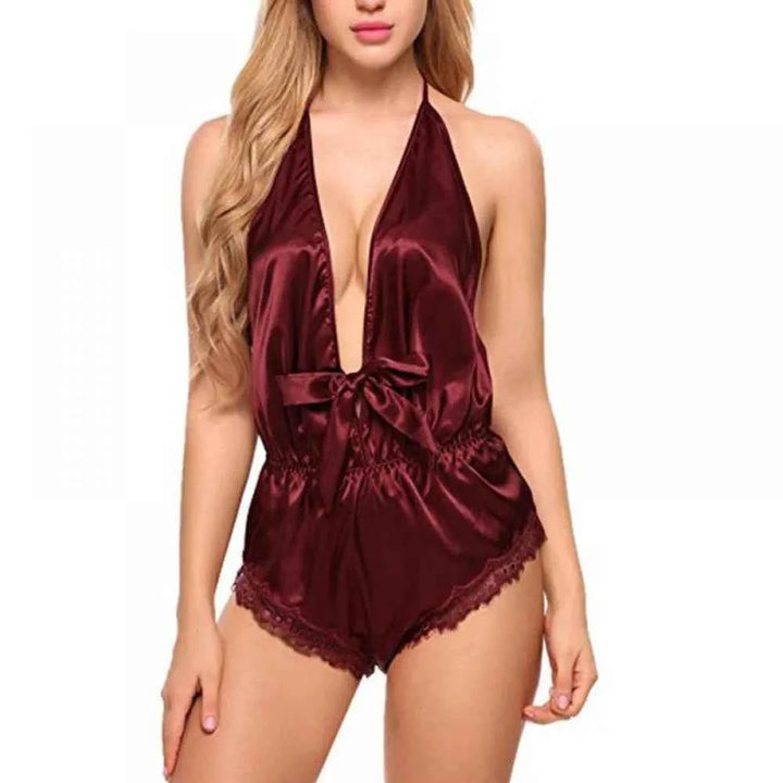 Imported Satin Lace Deep V Teddy – Sexy Sleepwear Romper for Women