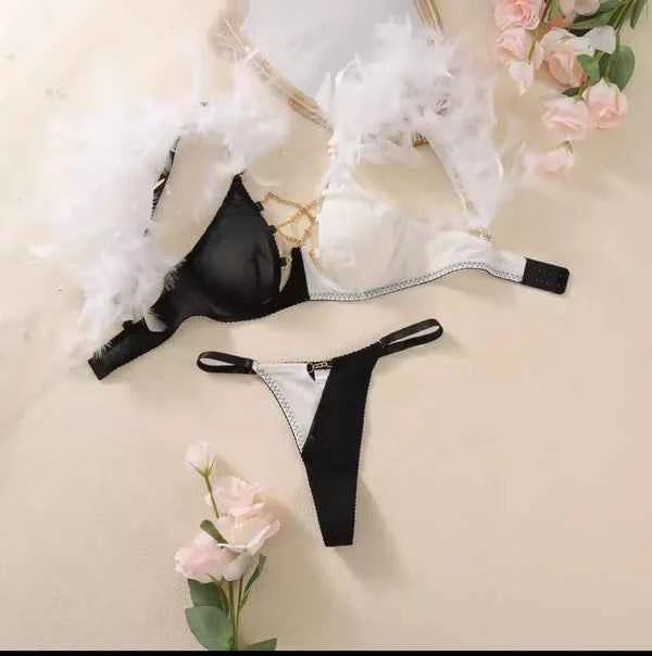 Fairy Feather Lingerie Set with Middle Chain Bra and Panty | Imported Set | Article Code:#68216