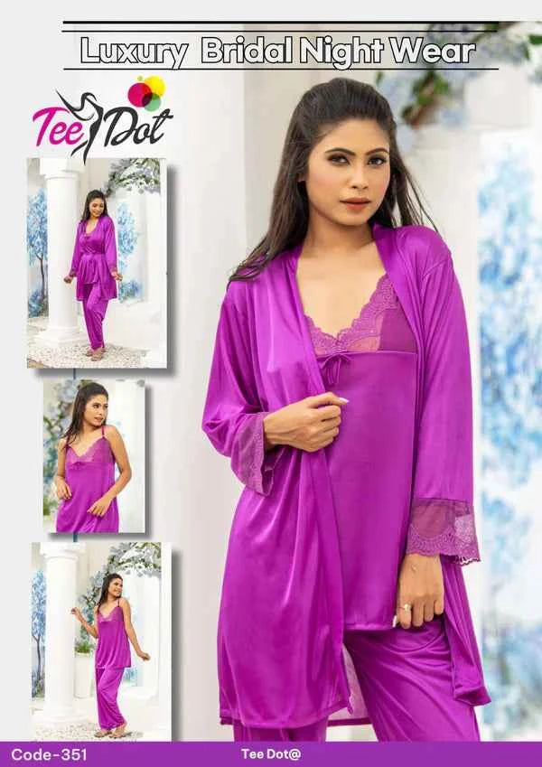 Luxury 3-Piece Silk Nightwear Set – Bridal Set Code-351