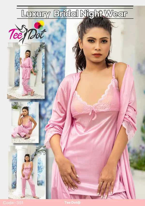 Luxury 3-Piece Silk Nightwear Set – Bridal Set Code-351