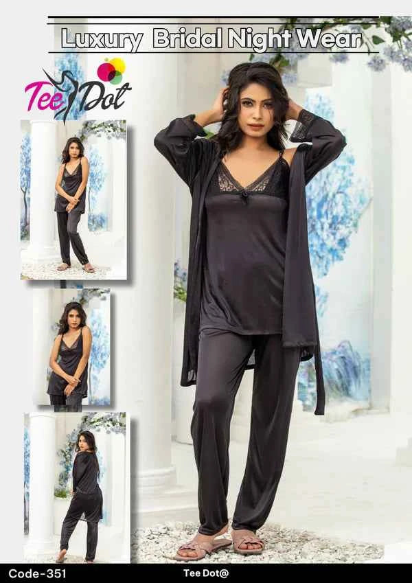 Luxury 3-Piece Silk Nightwear Set – Bridal Set Code-351