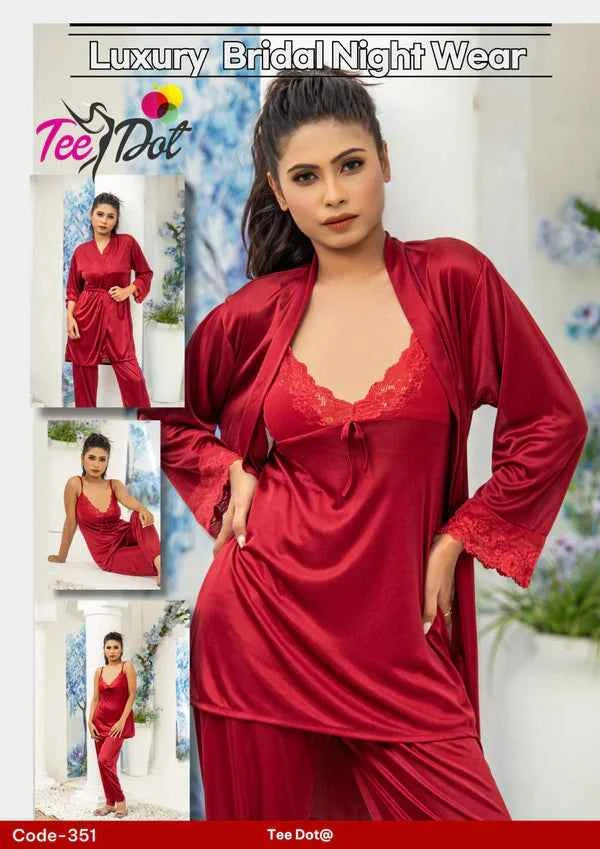 Luxury 3-Piece Silk Nightwear Set – Bridal Set Code-351