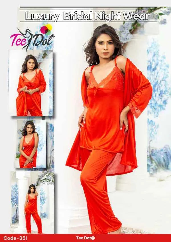 Luxury 3-Piece Silk Nightwear Set – Bridal Set Code-351