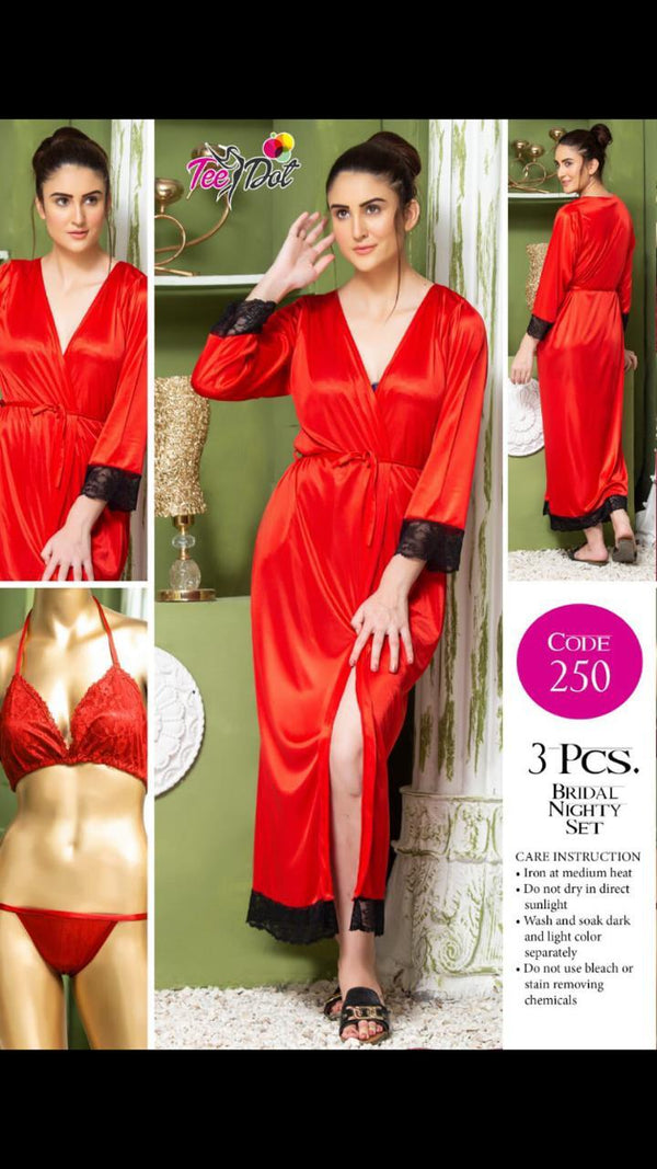 3pcs Bridal Nightwear Long Gown & Bikini Set-TeeDot - Aabirah Boutique