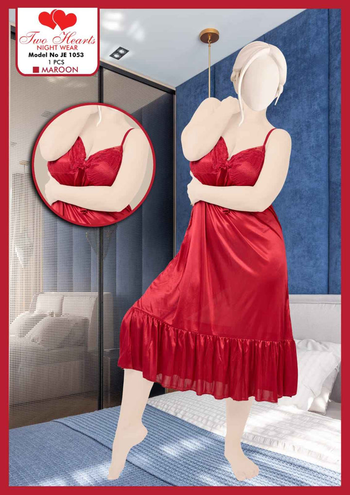 Women's Satin Lace Imported 1Pcs Nighty | Two Hearts Nightwear | Elegant Sleepwear & Lingerie
