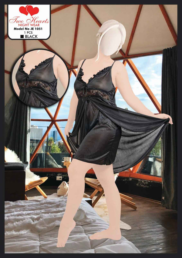 1 pcs Imported Satin Lace Nightwear for Women – Luxury Sleepwear Dress | Model JE 105