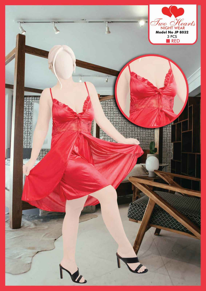 1 pcs Imported Satin Lace Nightwear for Women – Luxury Sleepwear Dress | Model JE 105