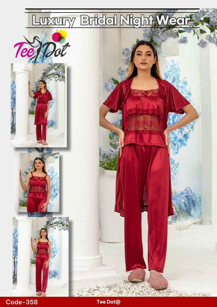 Luxury 3-Piece Bridal Nightwear Set –  Satin & Lace Sleepwear Code – 358