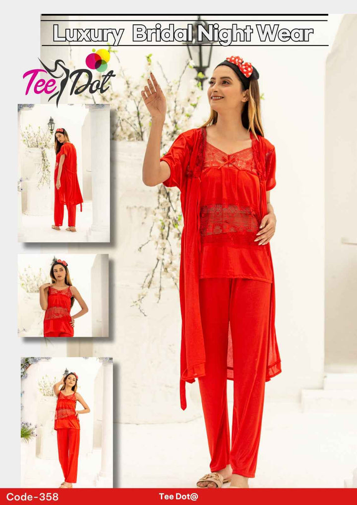 Luxury 3-Piece Bridal Nightwear Set –  Satin & Lace Sleepwear Code – 358