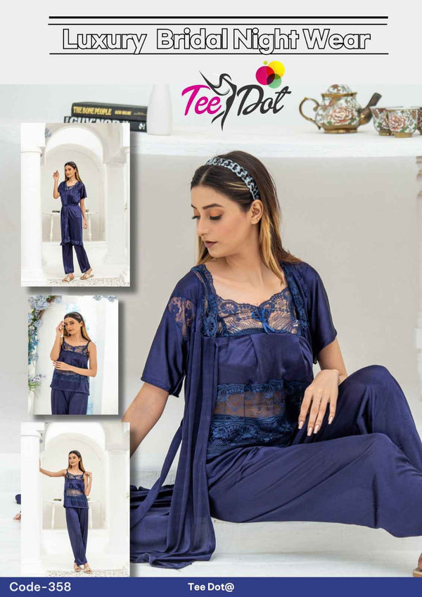 Luxury 3-Piece Bridal Nightwear Set –  Satin & Lace Sleepwear Code – 358
