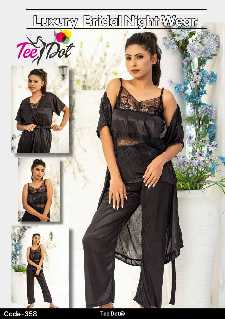 Luxury 3-Piece Bridal Nightwear Set –  Satin & Lace Sleepwear Code – 358