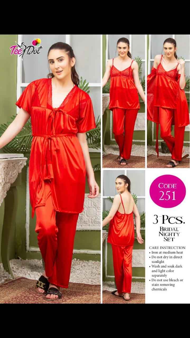 Luxury 3 Pcs Bridal Nighty Set – Satin Sleepwear with Robe Top & Pajama Code–251