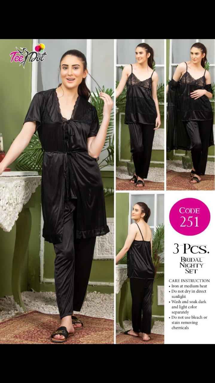 Luxury 3 Pcs Bridal Nighty Set – Satin Sleepwear with Robe Top & Pajama Code–251