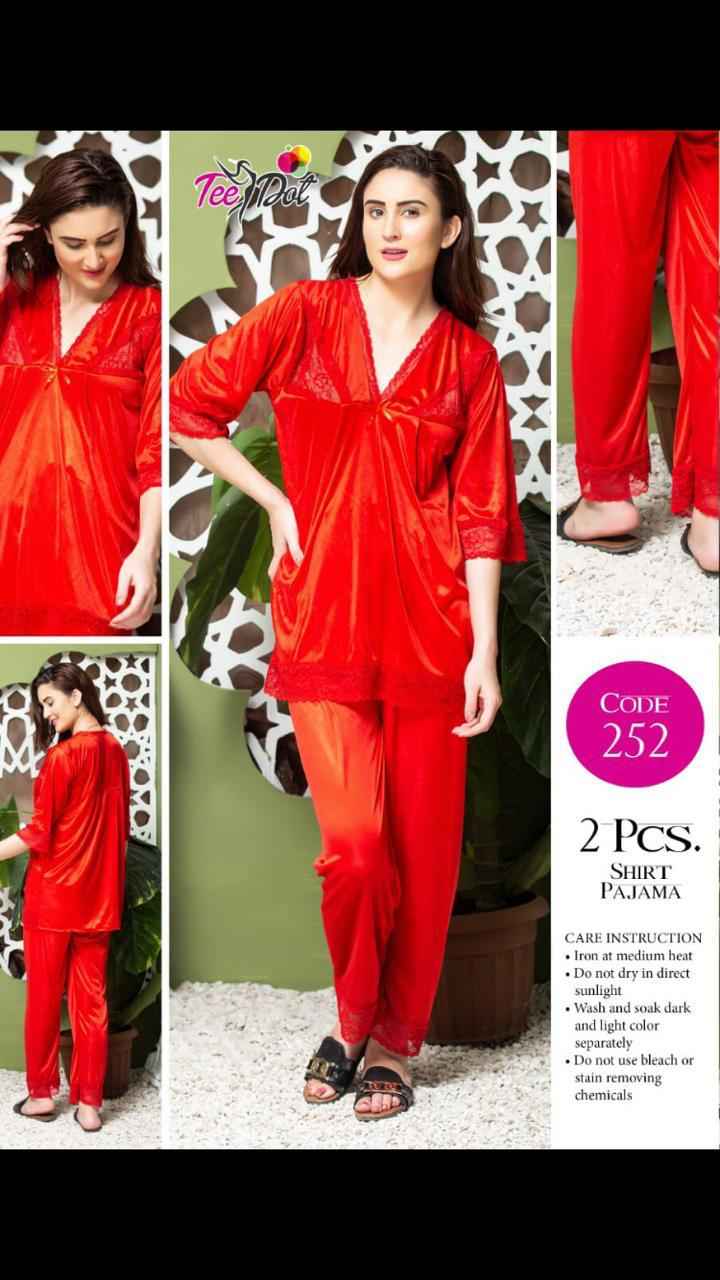 Elegant 2 Pcs Shirt Pajama Set –  Satin Nightwear for Women Code-252