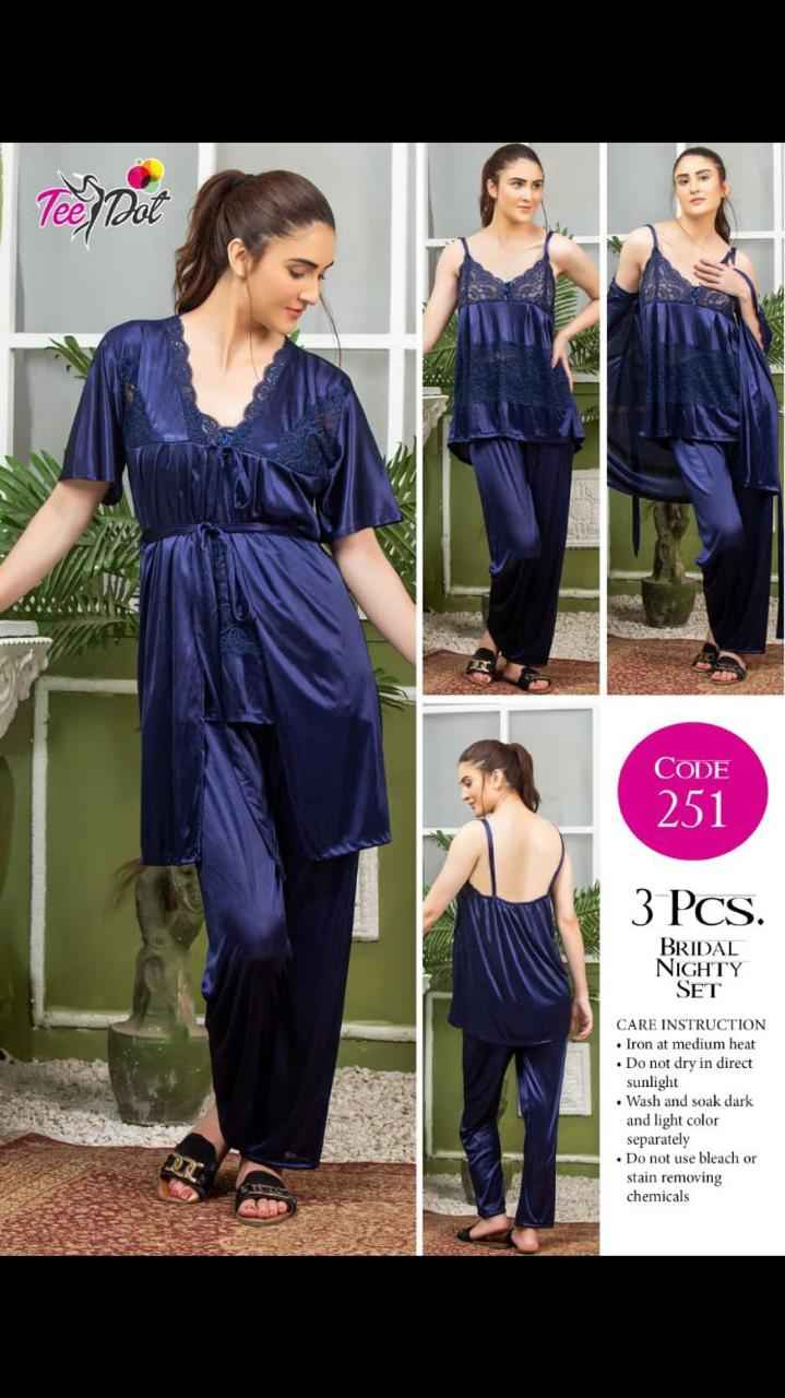 Luxury 3 Pcs Bridal Nighty Set – Satin Sleepwear with Robe Top & Pajama Code–251