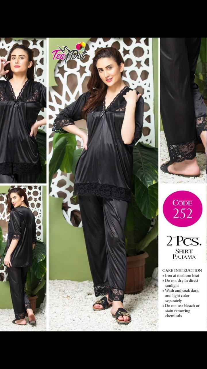 Elegant 2 Pcs Shirt Pajama Set –  Satin Nightwear for Women Code-252