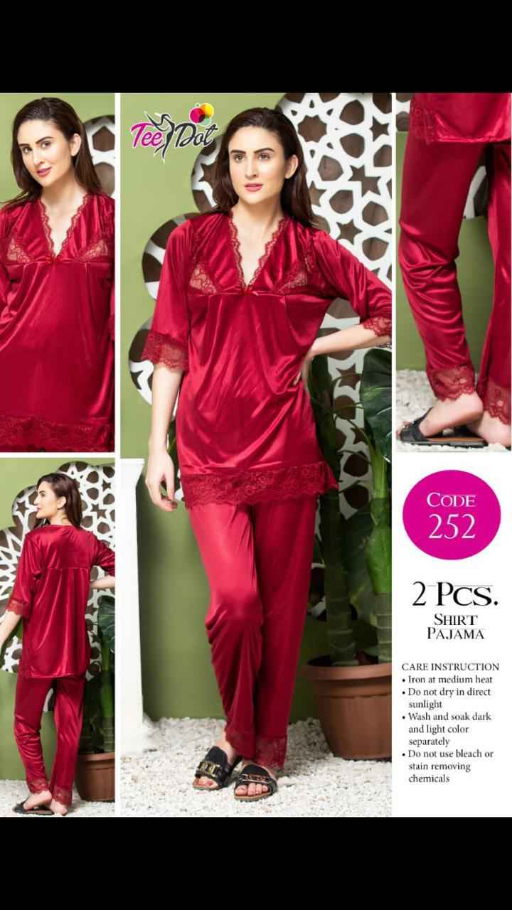 Elegant 2 Pcs Shirt Pajama Set –  Satin Nightwear for Women Code-252