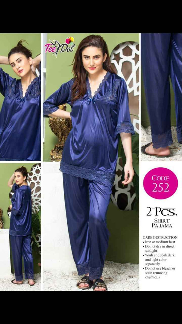 Elegant 2 Pcs Shirt Pajama Set –  Satin Nightwear for Women Code-252