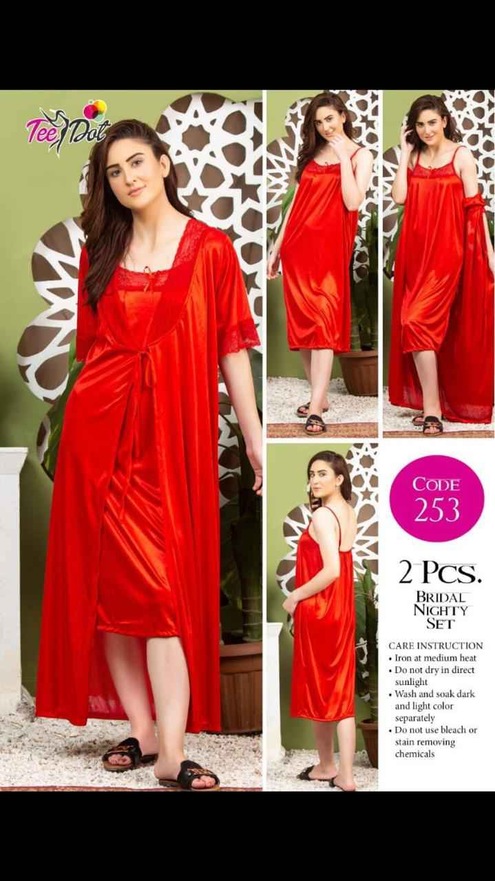 2Pcs Bridal Nighty Set – Premium Long Satin Nightwear with Robe & Slip Code-253
