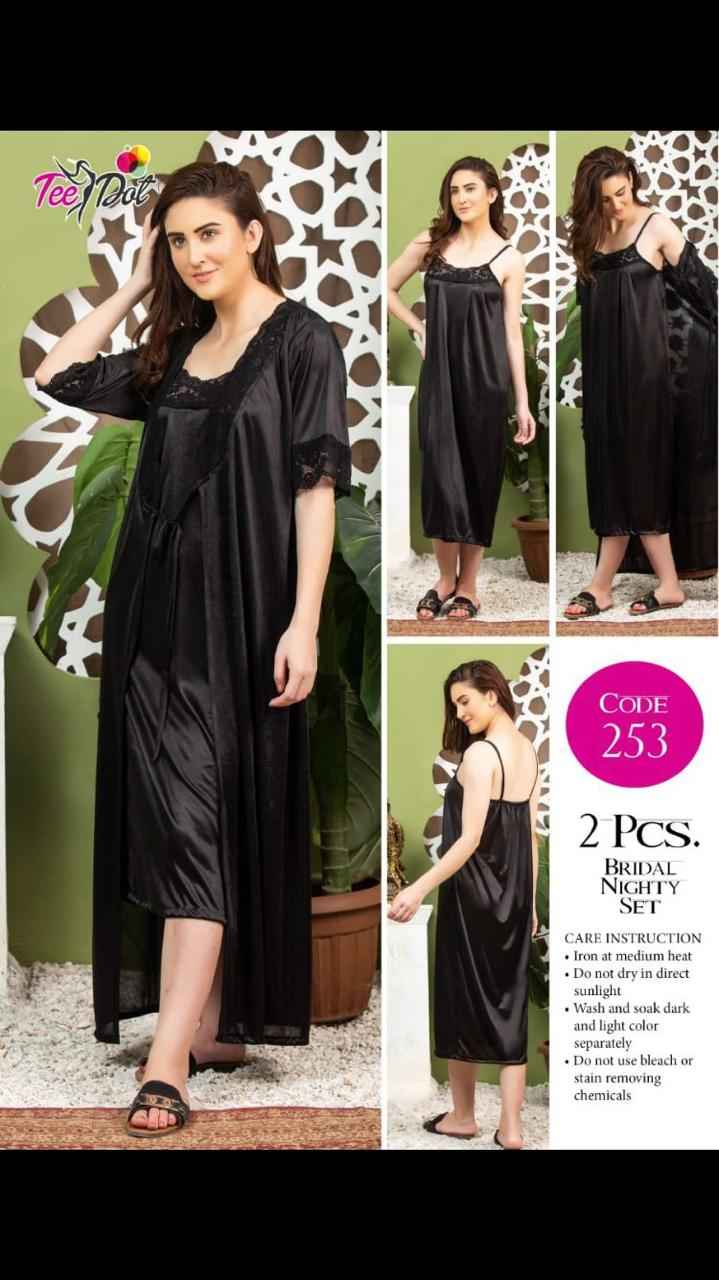2Pcs Bridal Nighty Set – Premium Long Satin Nightwear with Robe & Slip Code-253