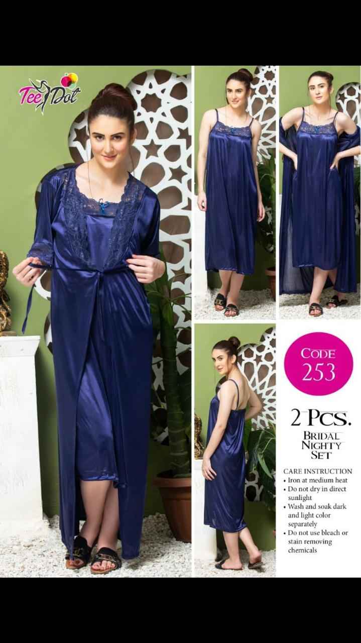 2Pcs Bridal Nighty Set – Premium Long Satin Nightwear with Robe & Slip Code-253