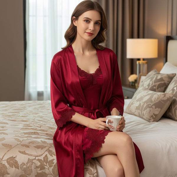Luxury 2Pcs Imported Lace Lingerie Set – Nightgown & Robe Set for Women