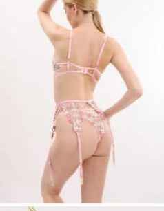 Floral Embroidered Sheer Lingerie Set with Garter Belt – Style 8101