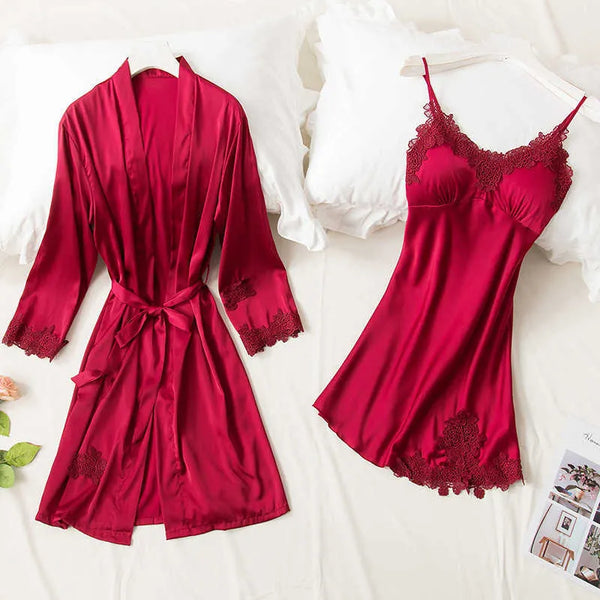Luxury 2Pcs Imported Lace Lingerie Set – Nightgown & Robe Set for Women